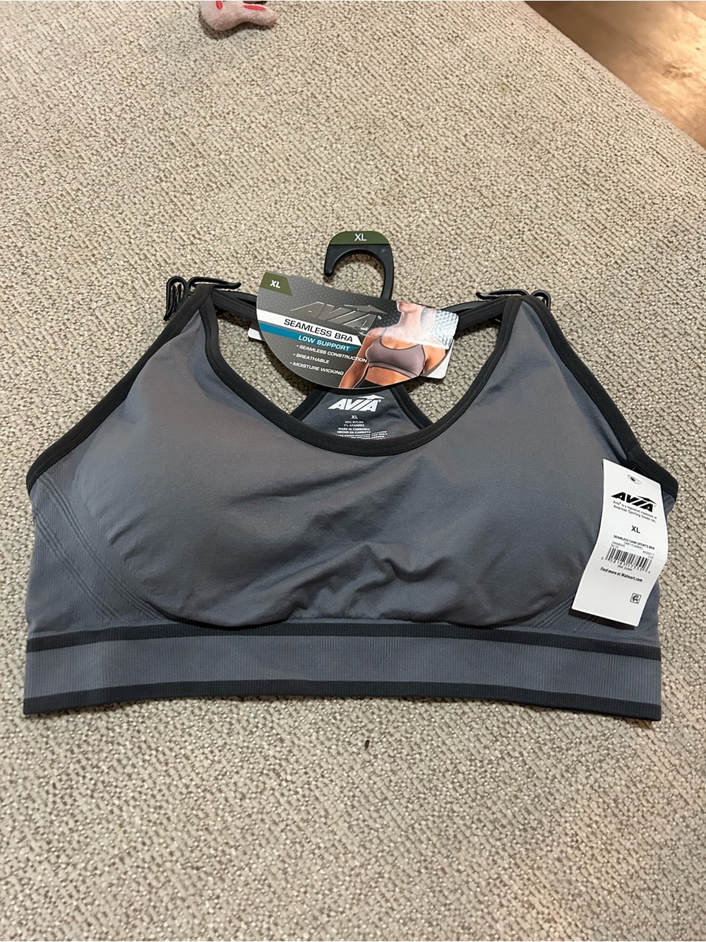 Avia Women's Gray Seamless Low-Support Sports Bra - XL NWT